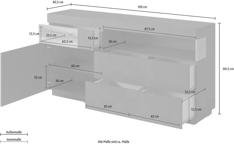 OTTO home Sideboard SILKE, Breite 169 cm, Grau, – Produktbild 4 von 5
