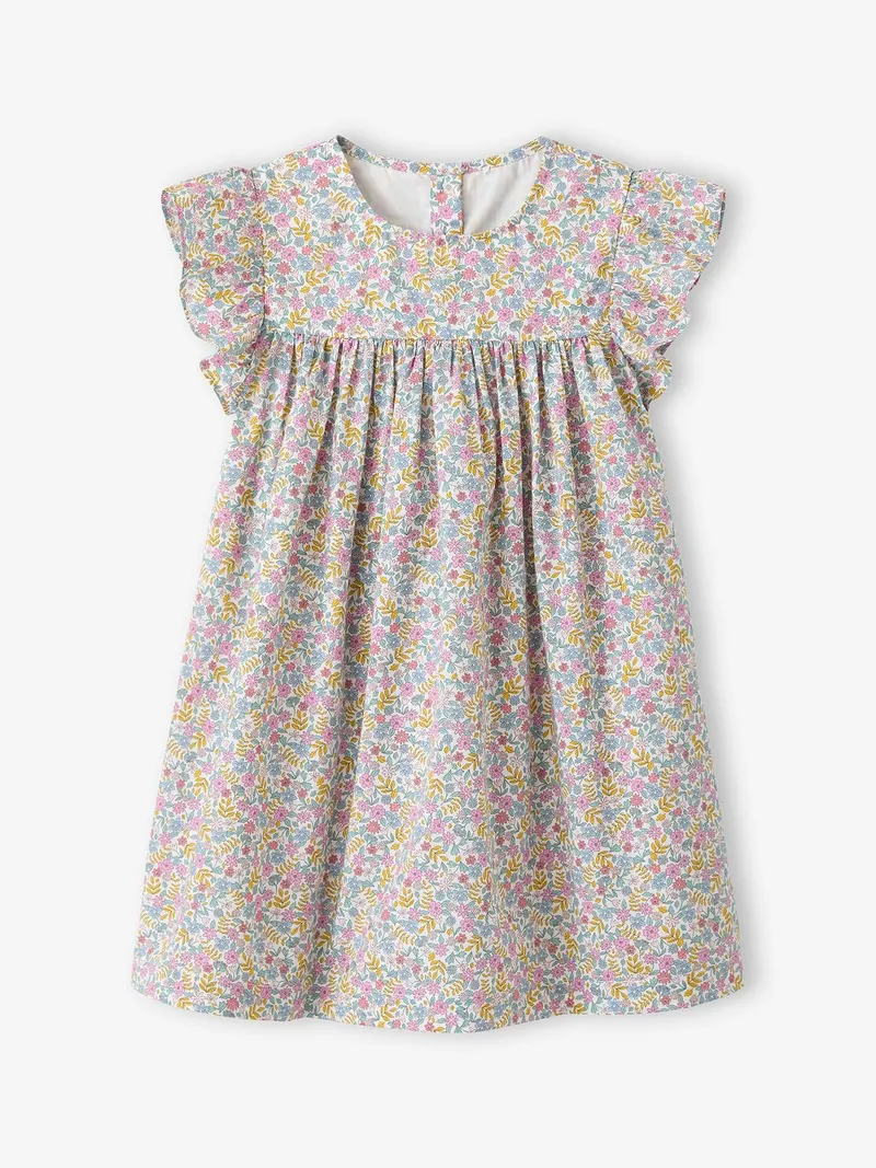 Vertbaudet Kurzärmeliges Mädchen Sommerkleid, Weiß bedruckt, – Produktbild 1 von 3