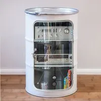 Lockengelöt Lockengelöt HiFi Vitrine aus einem Hamburger Ölfass, Weissweiss, – Produktbild 2 von 3