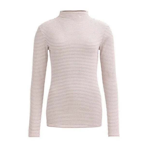 People Wear Organic People Wear Organic Rippstrick Langarmshirt, rosa geringelt, Rose, – Produktbild 1 von 4
