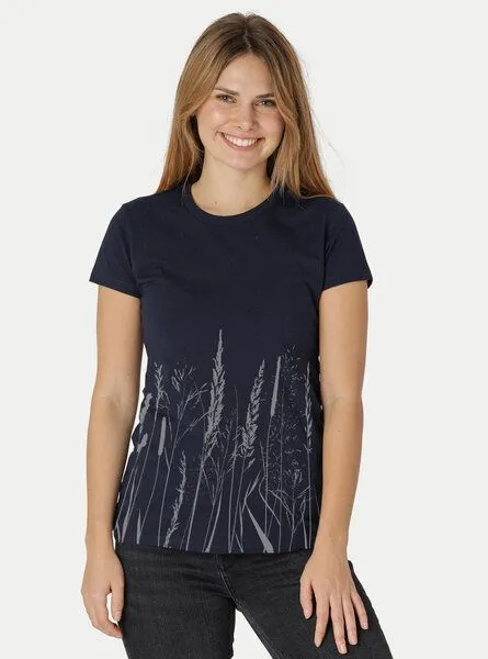 Peaces.bio - handbedruckte Biomode Peaces.bio - handbedruckte Biomode Damen Fit T-Shirt Gräservielfalt, Navy, – Produktbild 2 von 2