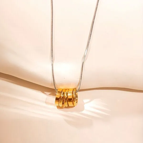 ELEKTROPULLI ELEKTROPULLI schlichte Kette 1mm schmal mit Ring Anhängern, Längen: 45 cm / 55 cm / 65 cm, Silber kette mit gold ringen, – Produktbild 1 von 4