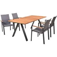 Gartenmöbel-Set "DAVINA 01" 5-tlg. 1 Tisch Teak, 4 Stühle Teak/Alu anthr., Textil dk.grau – Produktbild 1 von 1