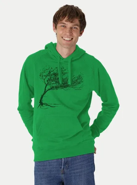 Peaces.bio - handbedruckte Biomode Peaces.bio - handbedruckte Biomode Bio-Herren-Kapuzensweater Windytree, Grün, – Produktbild 2 von 2