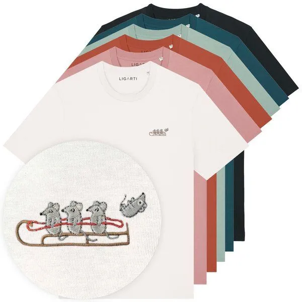LIGARTI Besticktes T-Shirt – Mausflug – LIGARTI Tiermanufaktur, Altrosa, – Produktbild 2 von 3