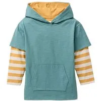 People Wear Organic People Wear Organic Langarm Shirt mit Kapuze, grün uni und gelb geringelt, Bio-Baumwolle – Produktbild 1 von 1