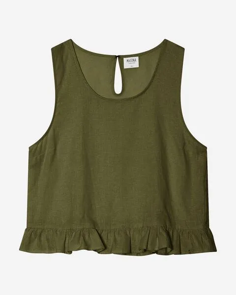 MATONA Matona Ärmelloses Top | Gathered Top | aus Leinen, Olive, – Produktbild 4 von 4