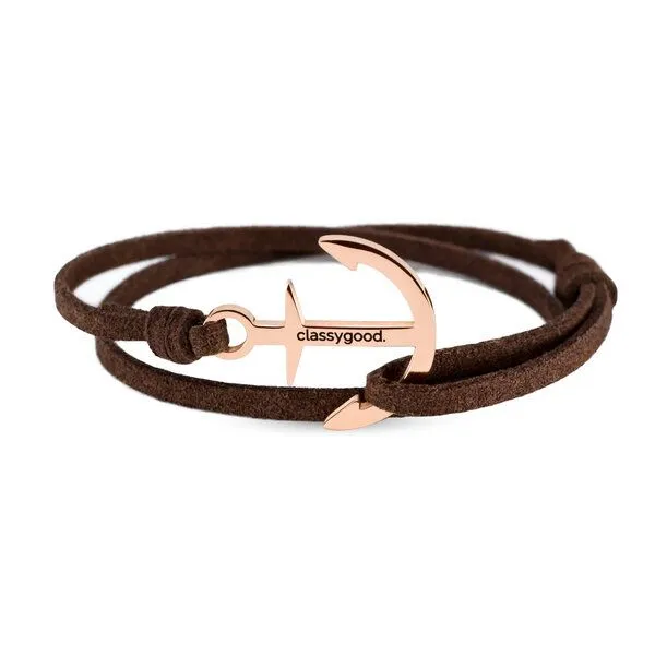 Classygood. Classygood. Anker Armband Edelstahl - Rosègold - Alcantara-Leder Band, Braun, – Produktbild 1 von 4