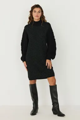 SKFK SKFK Damen vegan Kleid Mit Hohem Ausschnitt Kurz Aus Strick, Kaliope, Schwarz/Grün – Produktbild 1 von 1
