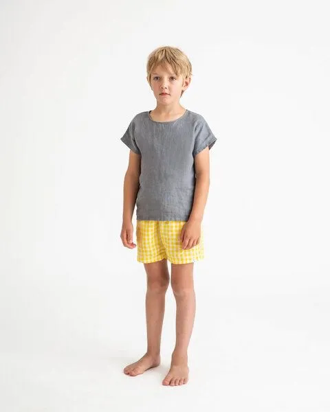 MATONA Matona Klassische kurze Hose für Kinder aus Leinen / Classic Shorts, Yellow gingham, – Produktbild 3 von 4