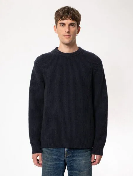 Nudie Jeans Nudie Jeans Strickpullover - August Rib Wool - aus biologischer Wolle, Navy (blau), – Produktbild 1 von 1