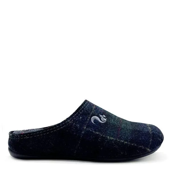 thies thies 1856 ® Rec Check Slipper, aus weichem, recyceltem Wollfilz, fair produziert, Dark navy (dunkelblau), – Produktbild 1 von 4