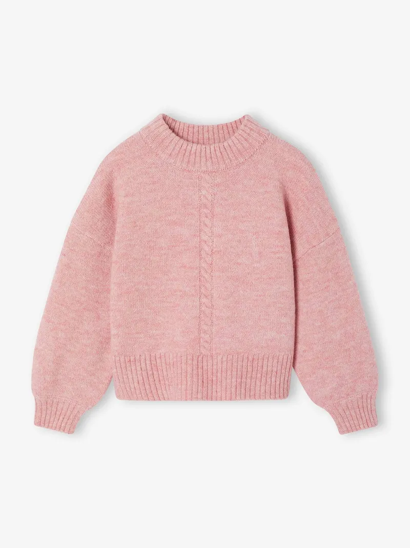 Vertbaudet Mädchen Pullover Boxy-Fit mit Zopfmuster vorn 42% Recycling-Polyester GRS-zertifiziert, Rosa, – Produktbild 1 von 2