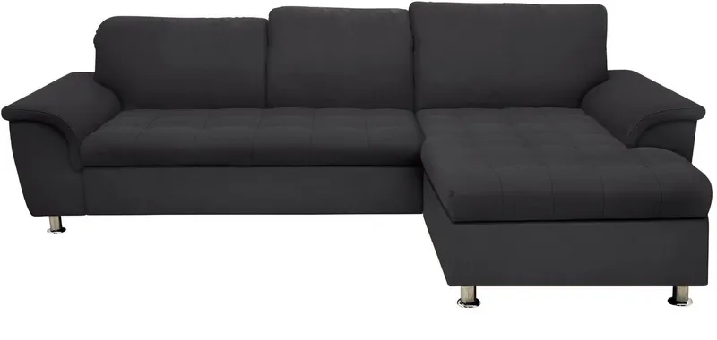 DOMO collection Ecksofa FRANZI 278x162 cm, belastbar bis 140 kg/Sitz, L-Form, bequem, Flachgewebe, graphite. Mit Kopfteilverstellung für Wohlfühlkomfort, Grau, – Produktbild 1 von 3