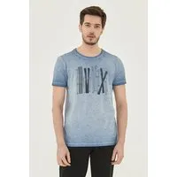 ORGANICATION ORGANICATION Garment Dyed T-Shirt aus Bio-Baumwolle mit Print, Indigo, – Produktbild 1 von 1