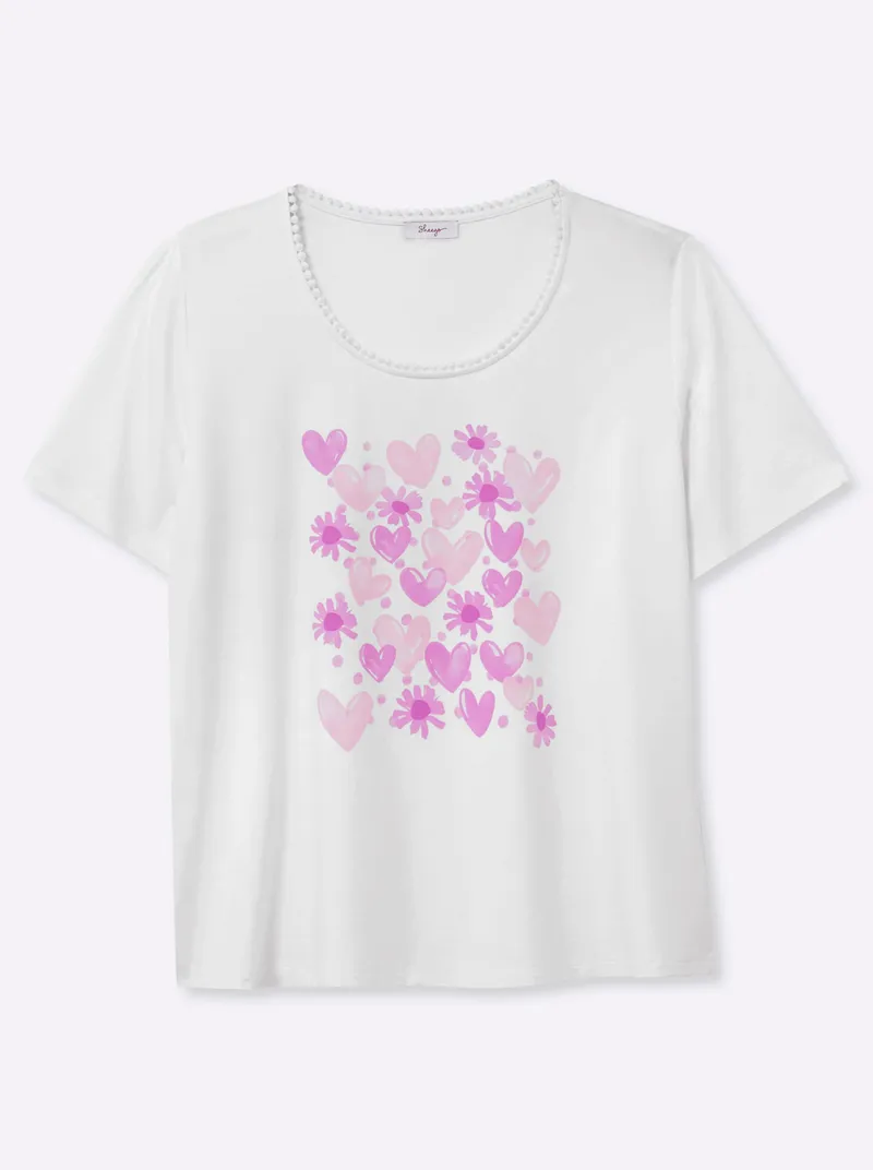 sheego Rundhalsshirt ecru-hellrosé, Ecru-hellrosé, – Produktbild 1 von 2