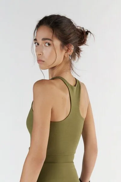True North True North Damen Crop Top aus Bio-Baumwolle Bauchfreies Yogatops T1220, Olive-grün, – Produktbild 3 von 4