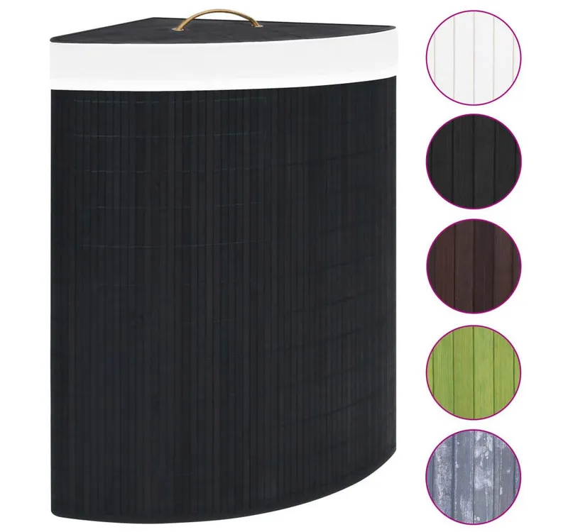 furnicato Wäschekorb Eck-Bambus 52,3x37x65 cm Schwarz (1 St), Schwarz, – Produktbild 2 von 5