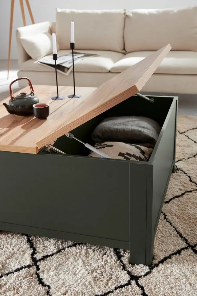 Home affaire Couchtisch Cambridge, Beistelltisch, Wohnzimmertisch, Sofatisch, Tisch, Landhausstil, mit offenen Fächern und Stauraumfach, 93 cm breit, Grün, – Produktbild 5 von 5