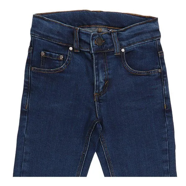 Walkiddy Jeans Kinder Bio-Baumwolle dunkelblau GOTS zertifiziert elastischer Stretchbund nachhaltige Kinderjeans von Walkiddy fair produziert vegan robust für Alltag Kita Schule – Produktbild 2 von 2