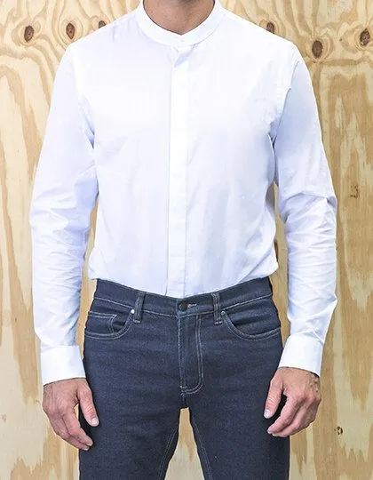 NEOBLU NEOBLU Herren Hemd Langarm Arbeitskleidung Businesshemd Verdeckte Knopfleiste Mandarinkragen, Beige, – Produktbild 3 von 3