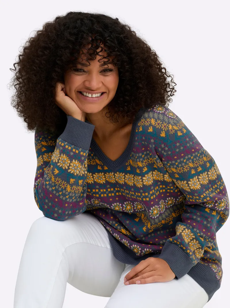 sheego Pullover rauchblau-gemustert, Rauchblau-gemustert, – Produktbild 2 von 2
