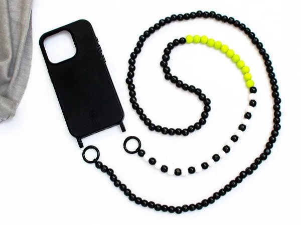 renna deluxe renna deluxe Handykette aus Holzperlen, Crossbody lang, Neon gelb, – Produktbild 2 von 4