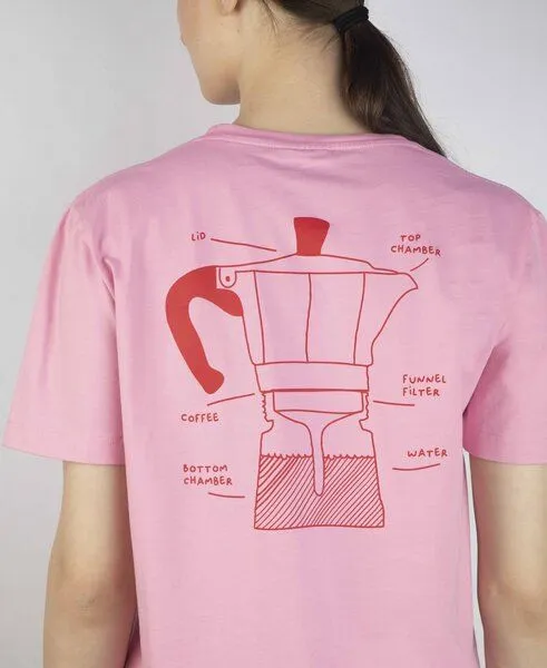 Kiwistories T-Shirt Unisex- 100%Org Baumwolle- Kaffee Print, Rosa, – Produktbild 1 von 3