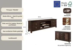 OTTO home Lowboard Rauna, TV-Bank, TV-Kommode, Landhausstil, Breite 200 cm, FSC®-zertifiziertes Massivholz, Kiefer – Produktbild 1 von 1