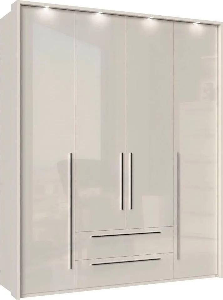 OTTO home Drehtürenschrank Piano, inklusive Rahmen und Beleuchtung, soft-close-Funktion (viele Breiten zur Auswahl, 226cm hoch, mit jeweils 2 Schubladen) beige oder weiß, UV lackiert, Hochglanzfronten, FSC-zertifiziert, Beige|grau, – Produktbild 7 von 8