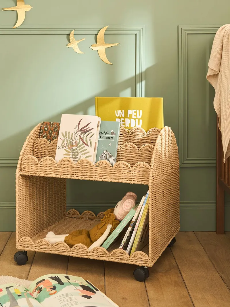 Vertbaudet Bücherregal auf Rollen FESTON klein Kinderzimmer Papierkordel, Beige, – Produktbild 1 von 4