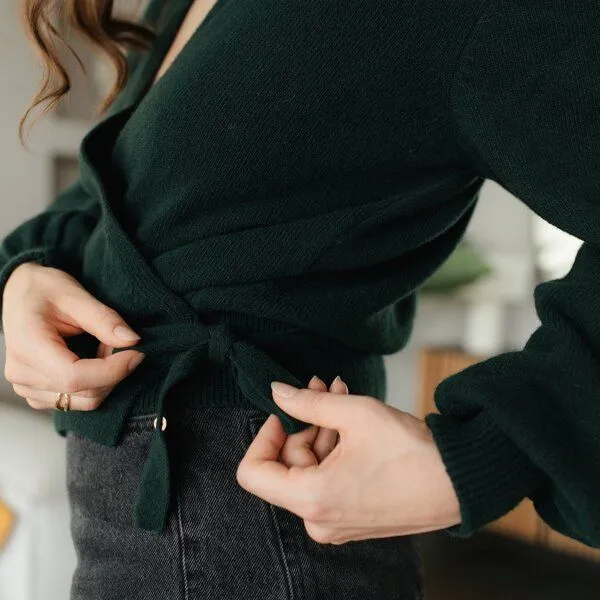 NORDLICHT NORDLICHT Wickelcardigan Mona, Dunkelgrün, – Produktbild 2 von 4