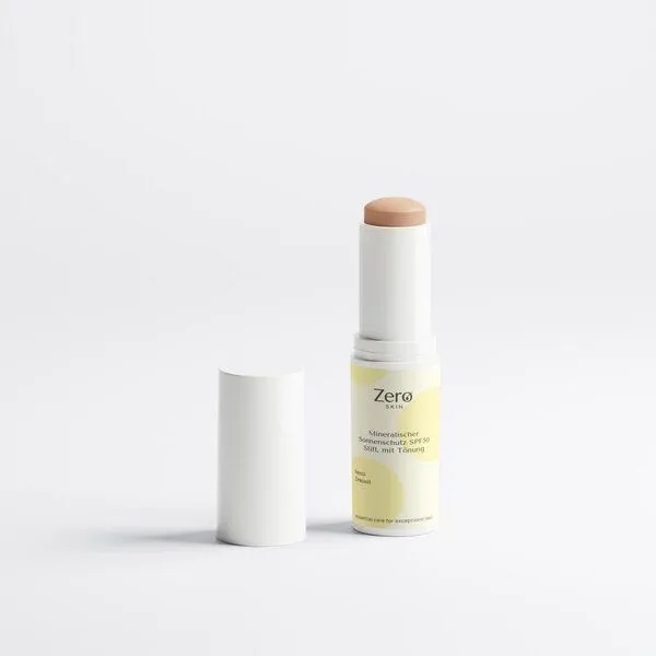 Zero Skin Zero Skin Mineralischer Sonnenschutz Stick, mit Tönung SPF50 - 12 g - UVA-/UVB-Breitbandschutz, ebenmäßiger Teint ohne Weißfilm & pflegend mit Bio-Ölen & Kakaobutter | für empfindliche Haut & unterwegs – vegan & COSMOS Natural zertifiziert – Produktbild 1 von 4