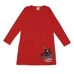 Walkiddy Kinder Tunika GOTS zertifiziert, rot, „Pirate Ships“ Motiv, Langarm, Bio-Baumwolle, weich – Walkiddy – Produktbild 1 von 1