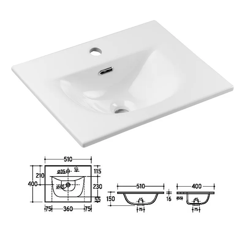 Lomadox Waschtisch NEWPORT-56-EVOKE, 50 cm breit, Eiche mit gerillter Front, 2 Schubladen, Braun, – Produktbild 5 von 5