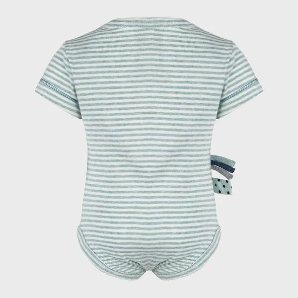 OrganicEra Baby S/S Kurzarm Bodysuit Gestreift 'OrganicEra' aus Bio-Baumwolle, Aqua melange (grün), – Produktbild 3 von 4