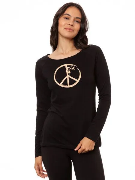 FellHerz FellHerz Damen Raglan Longsleeve Peace schwarz aus 100% Biobaumwolle – Produktbild 1 von 4