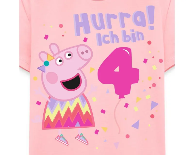 Spreadshirt T-Shirt Peppa Wutz Hurra Ich Bin 4 Jahre Kinder Premium T-Shirt (1-tlg) Normaler Schnitt für optimale Passform, Rosa, – Produktbild 2 von 5