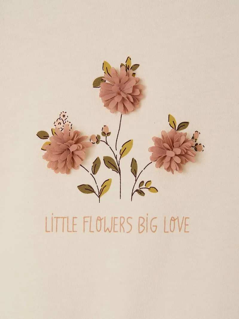 Vertbaudet Baby Shirt mit Volants und 3D-Tüllblumen, Wollweiß, – Produktbild 4 von 4