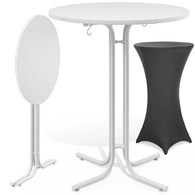 Casaria® Stehtisch Weiß 110x70cm + Stehtischhusse Grau Ø70cm – Produktbild 1 von 2