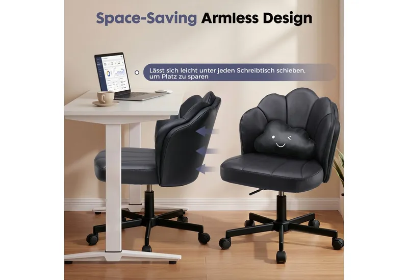 COMHOMA Bürostuhl Schminkstuhl Homeoffice Stuhl, Schreibtischstuhl Drehstuhl mit Rrollen, höhenverstellbar,für Schminktisch,Arbeitszimmer, Schwarz, – Produktbild 8 von 8