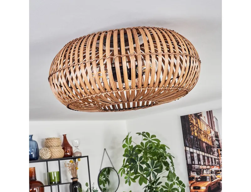 hofstein Deckenleuchte moderne Deckenlampe aus Metall/Bambus in Schwarz/Natur/Dunkelbraun, ohne Leuchtmittel, m. Lichteffekt an der Decke, Ø 50 cm, 3 x E27, ohne Leuchtmittel, Beige|braun, – Produktbild 2 von 5