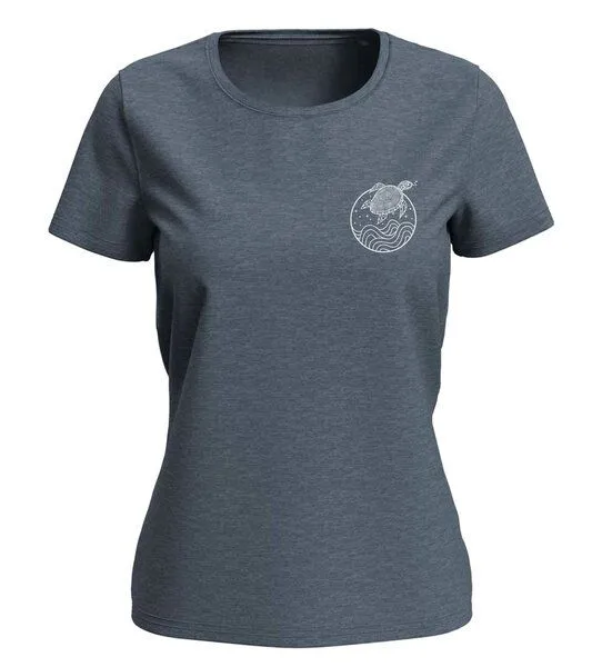 vis wear vis wear Schildkröte zwischen Ozean und Wellen Damen Special Edition Shirt, Blau meliert, – Produktbild 3 von 3