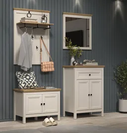 Furn.Design Garderobenspiegel Cozy (Wandspiegel in Kaschmir mit Eiche Landhaus, 70 x 70 cm), mit Kranz – Produktbild 1 von 1