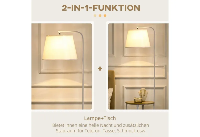 HOMCOM HOMCOM Stehlampe Stehlampe Wohnzimmer mit Regal, Stehleuchte mit E27 Fassung, Weiß 43x 39,5 x 162 cm, Weiß, – Produktbild 3 von 4