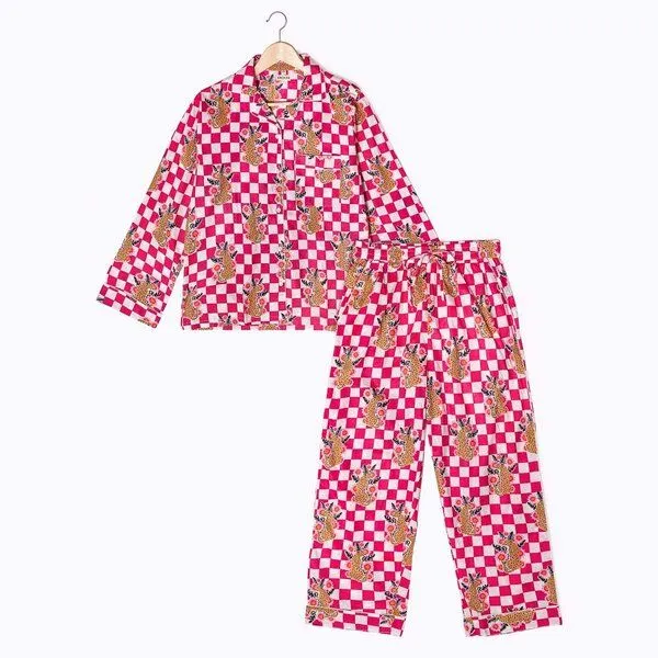 KIKOONI KIKOONI Baumwoll Pyjama "Sleepy K", Wild check pink, – Produktbild 1 von 4