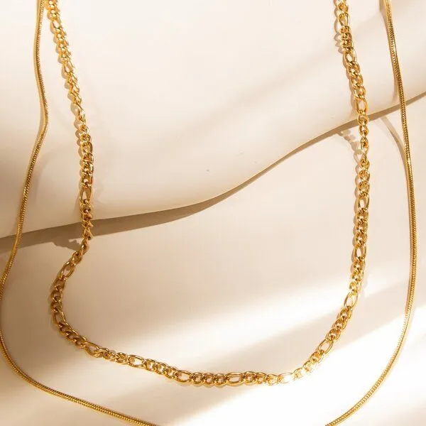 ELEKTROPULLI ELEKTROPULLI Layering Kette, 1mm und 2,5mm schmal, 42 cm, Gold, – Produktbild 3 von 4