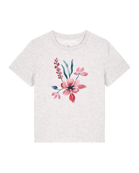 watapparel watapparel T-Shirt Frauen Blume in Wasserfarbe 01, Cool heather grey, – Produktbild 1 von 4