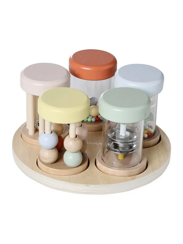 Vertbaudet Vertbaudet Spielzeug-Musikinstrument 5er-Set musikalische Baby Rasseln aus Holz FSC®, 5er-Pack, Beige, – Produktbild 2 von 3