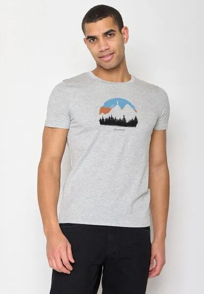 GreenBomb GREENBOMB Nature Forest Happy Guide - Sportliches T-Shirt aus Bio-Baumwolle / hochwertiger Print / GOTS / Fair & Vegan, Grau (heidegrau), – Produktbild 1 von 4